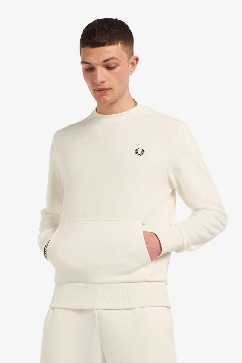 White Fred Perry Towelling Crew Neck Men\'s Sweatshirts | PH 1621UZGT